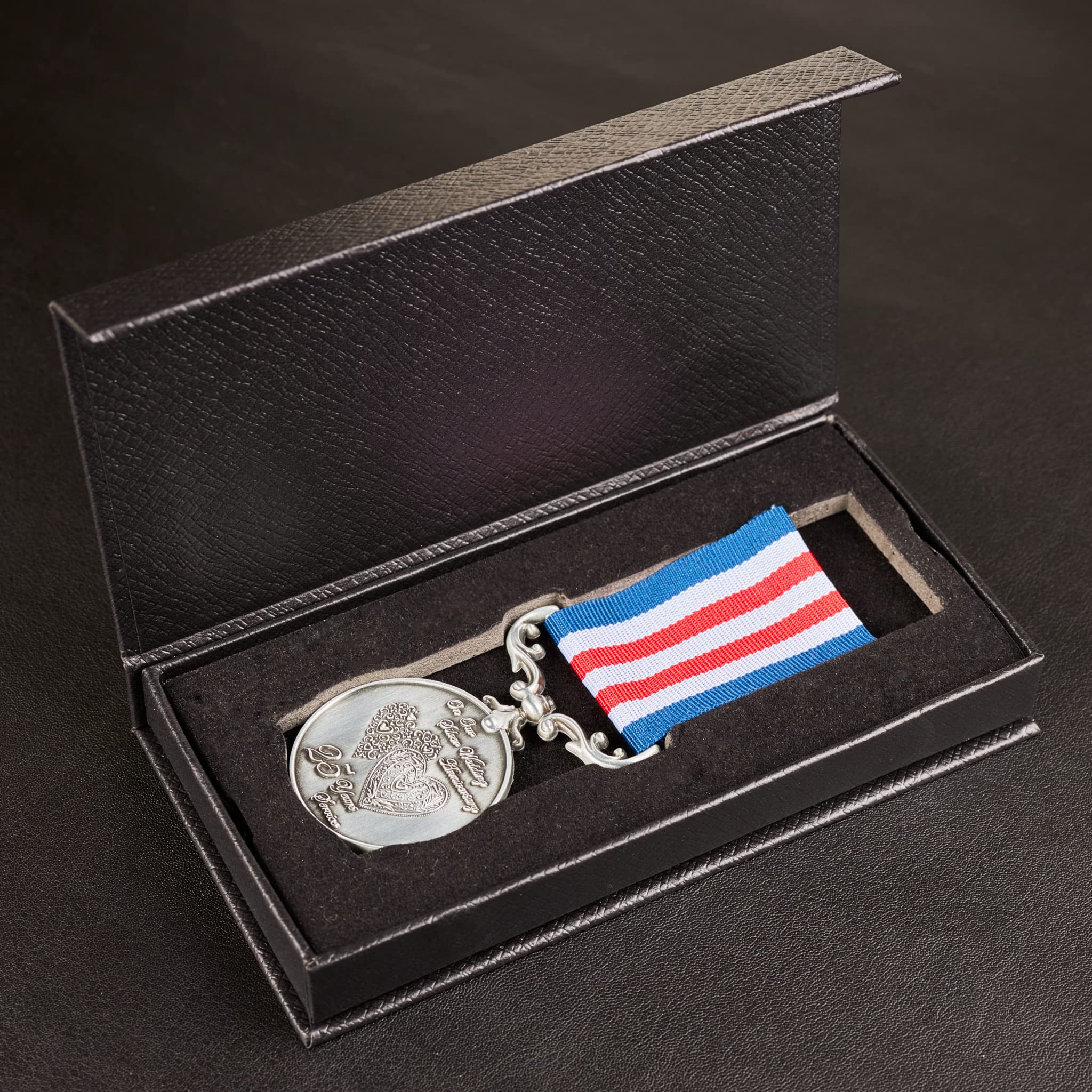Our 25th Silver Wedding Anniversary Medal in Presentation Case. Long/Distinguished Service and Bravery in the Field. Antique Silver. Gift/Present Husband/Wife 25 Years