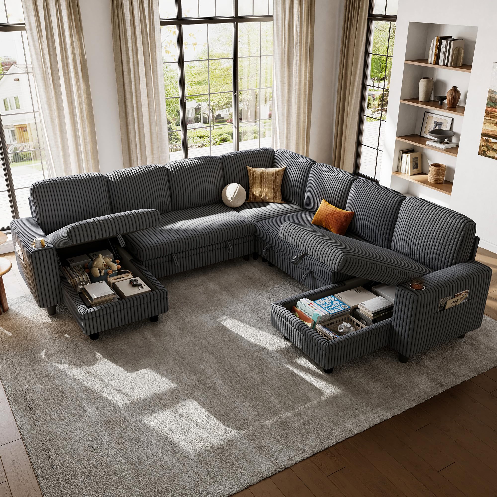 LINSY HOME Sectional Sleeper Sofa with Pull Out