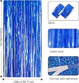 YAAVAAW Glitter Blue Tinsel Curtain Backdrop 2 x 3.2x8.3ft Two Pack view 2