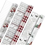 Hallmark Holiday Reversible Wrapping Paper Bundle, Rustic Christmas (Pack of 3, 120 sq. ft. ttl) Plaid, Barn, Red Truck, Moos