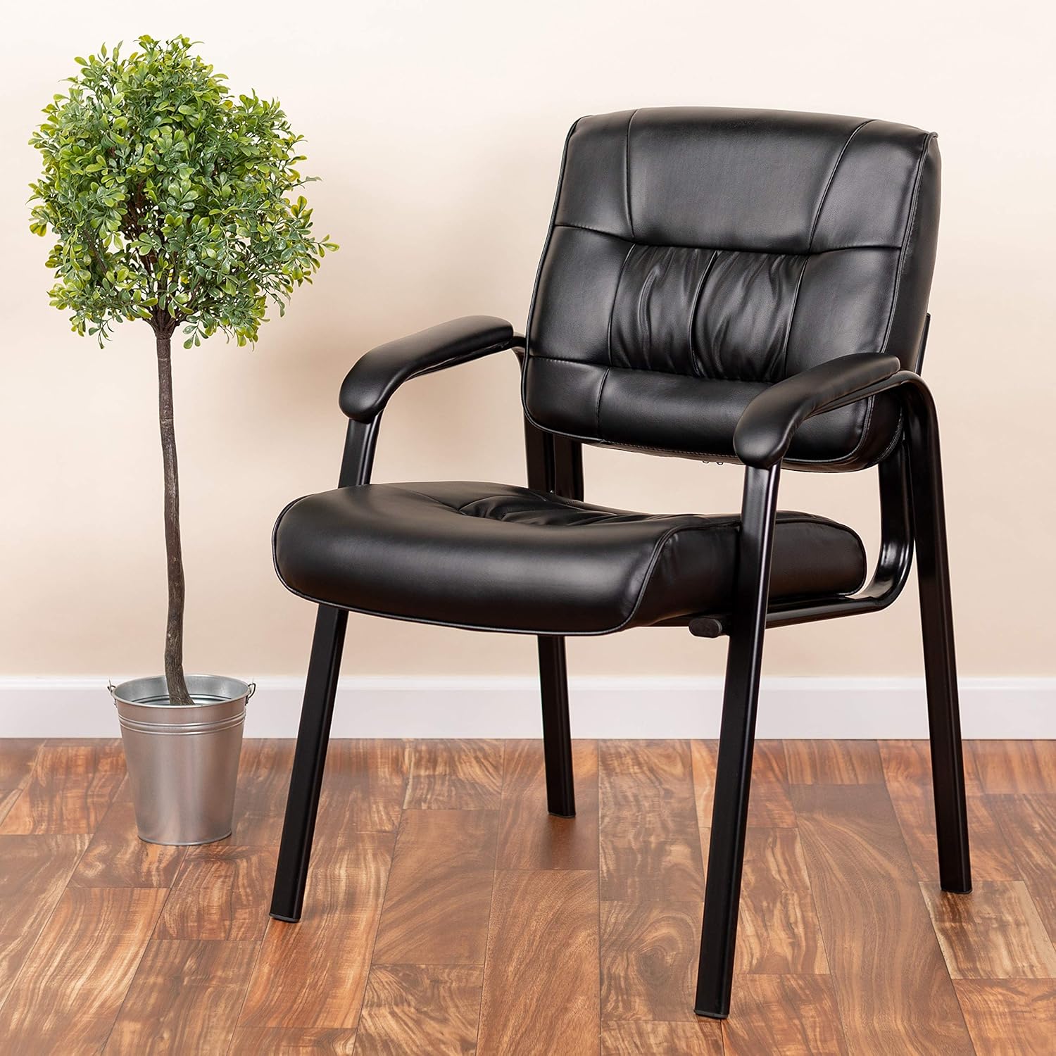 Flash Furniture Side Chair, Black Leather/Black Frame: Furniture & Decor
