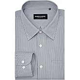 Alimens & Gentle Men's Stripe Dress Shirts Transitional Weather Long Sleeve Casual Button Down Business Shirt Poplin Top
