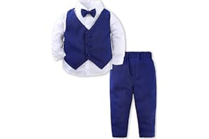 A&J DESIGN Baby Toddler Boys Gentleman Suit Set, 3pcs Outfits Shirts & Vest & Pants