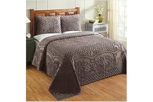 Better Trends Bedspread Set 100% Cotton Chenille Bedspreads Queen Size Cocoa Medallion Pattern Bedspread Soft Lightweight Tufted All Season Bedding Trevor Collection
