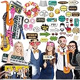 SOUL SHIFT 70 Pc Large Premium Photo Booth Props Set for All Occasions - Wedding Props, Birthday Props, Graduation Prop, Inflatables, Large Glasses, Multi-Colored Wig, Hawaiian Lei, Hand Pump