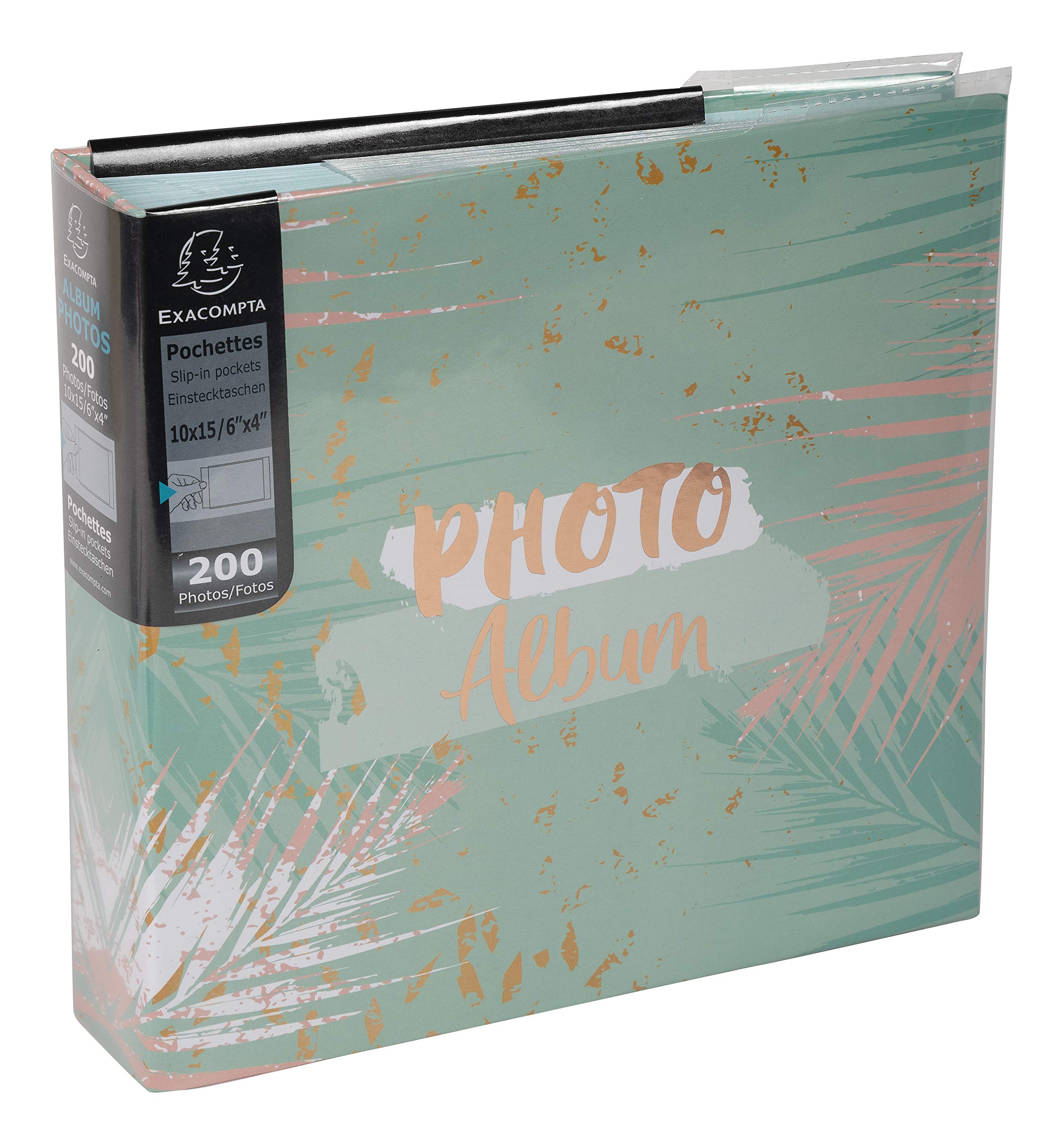Exacompta - Ref 62222E - Casebound Floral Photo Album - 225 x 325mm in Size, 100 Pages with Plastic Pockets, Holds Up To 300 Photos - Bright Holographic Cover