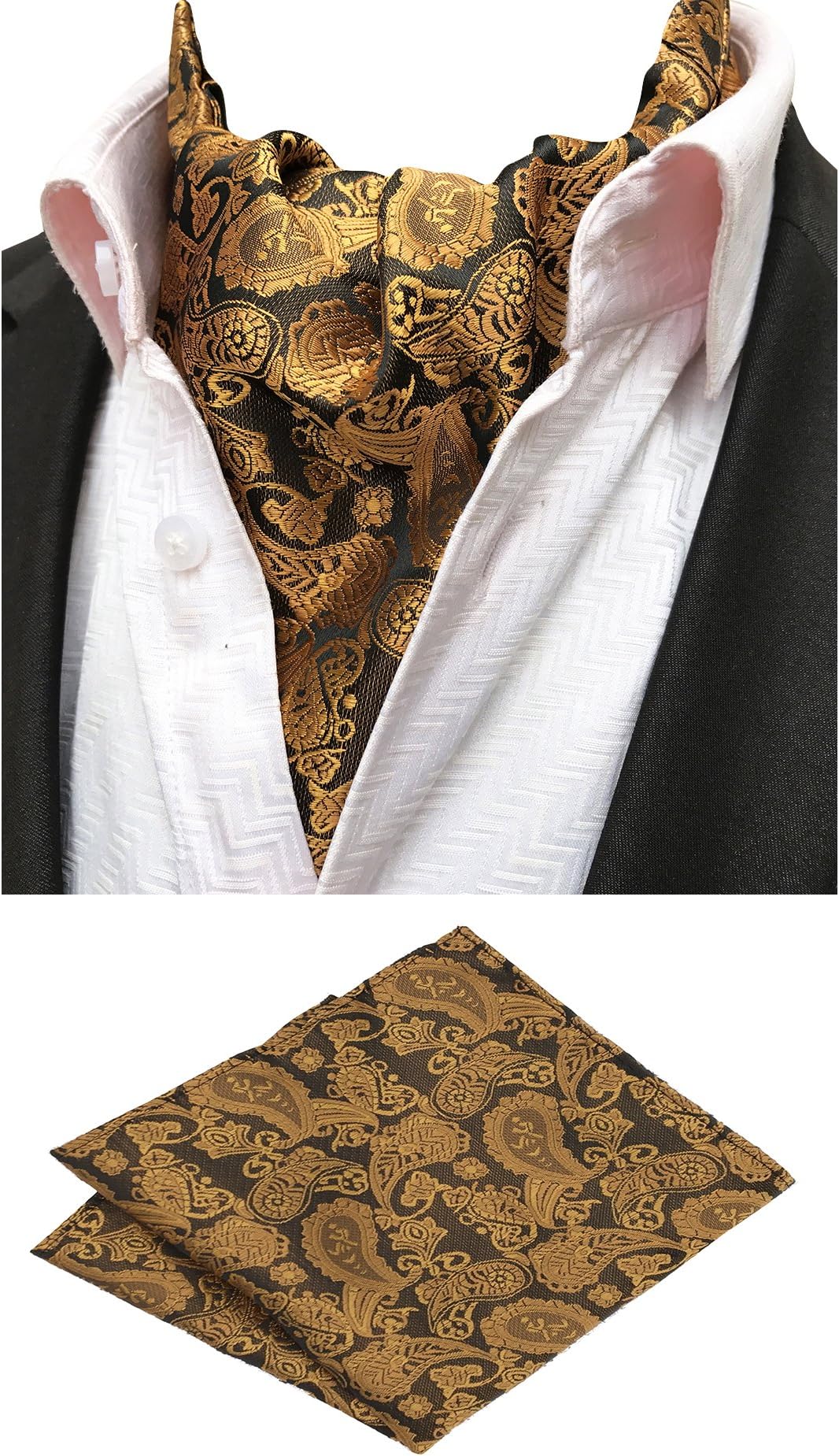 MOHSLEE Men's Floral Paisley Ascot Silk Suit Gift Cravat Ties Pocket Square Set
