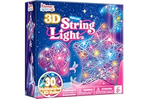 Klever Kits 3D String Art Kit for Kids, Light Up String Light with 30 Multi-Colored LED Bulbs, Arts and Crafts Set, Christmas