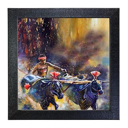 Sehaz Artworks Bull Ride Wall Photo Painting (Vinyl, 30 cm x 30 cm x 3 cm, Black)