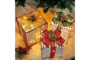 Lulu Home Christmas Lighted Boxes, 60 LED Light Up Collapsible Deocr Indoor Outdoor, Plug in Light Up Christmas Boxes Present Decorations Indoor Outdoor Yard