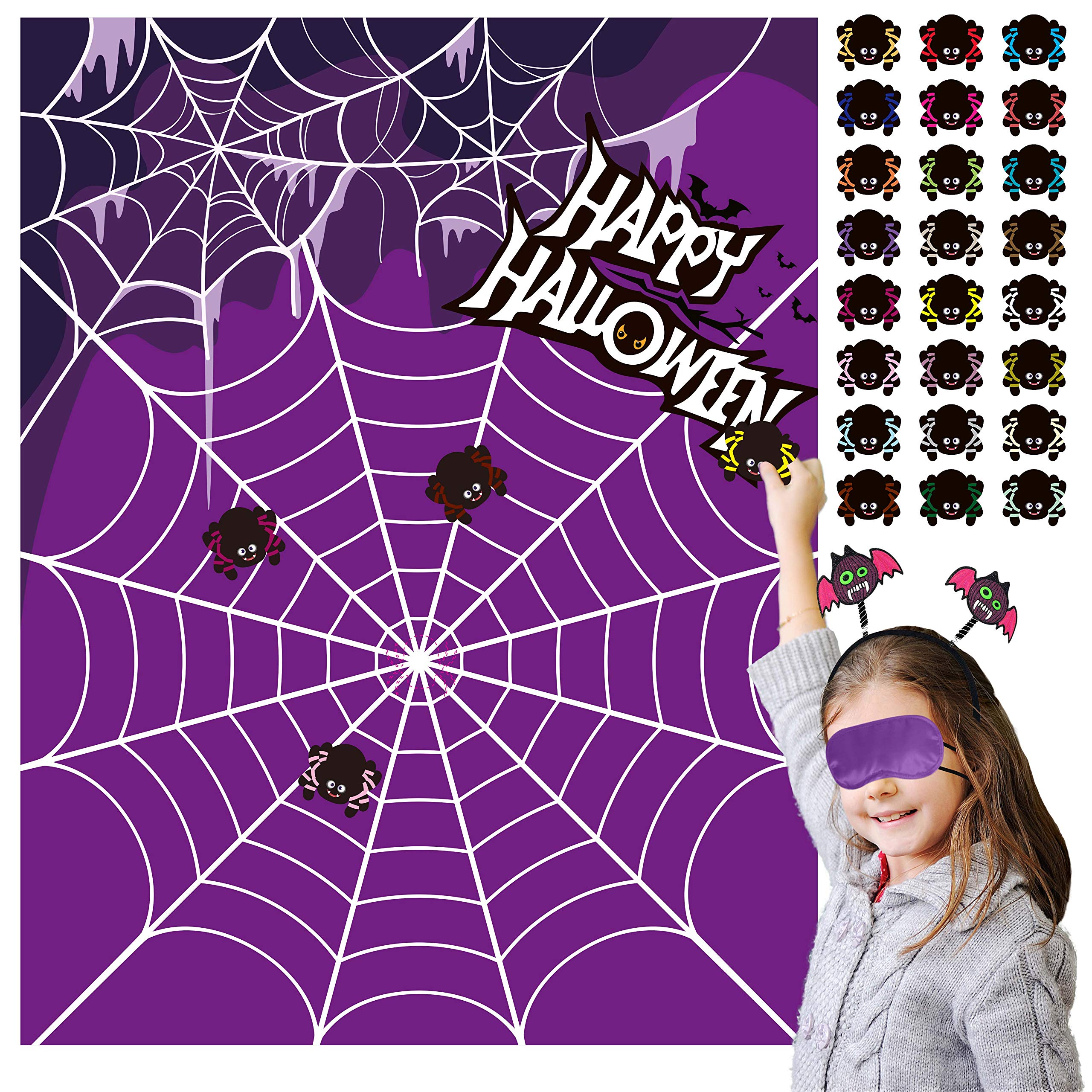 RMMD Halloween Games for Kids Party Pin the Spider on the Web Halloween Party Games Pin the Tail Game Halloween Party Favors for Kids School Classroom Family Activities Halloween Pin Game