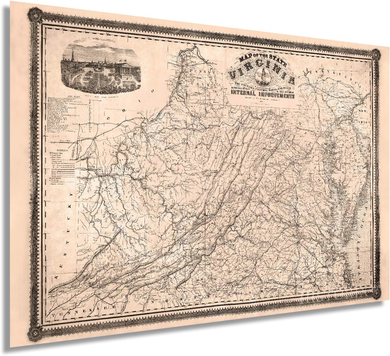Historix Vintage 1862 Map of Virginia - 24x36 Inch Vintage Wall Art - Map of State of Virginia During the Civil War - State Map of Virginia - Virginia Wall Map - Virginia Decor (2 sizes)