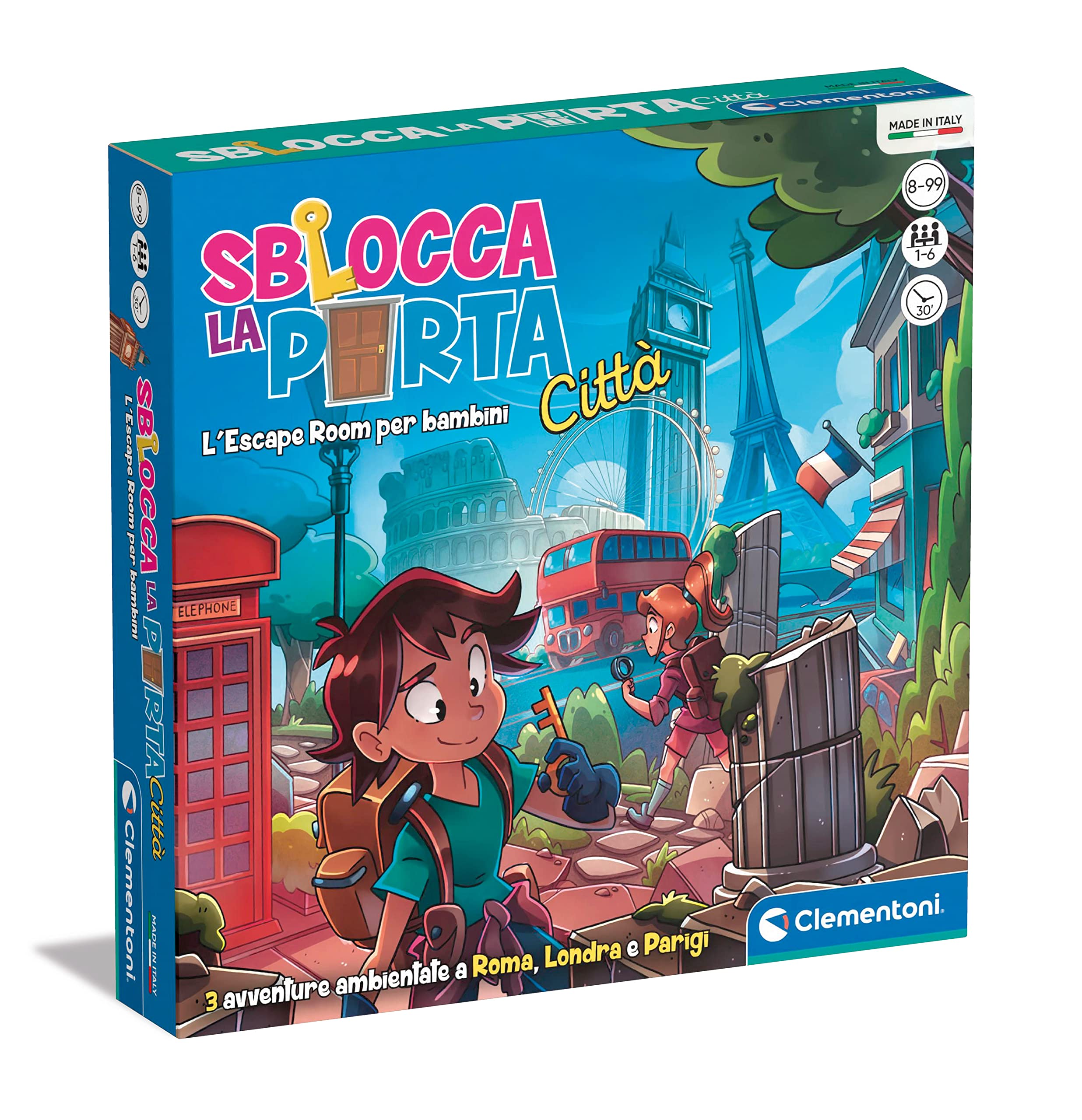 Clementoni - 16731 - Unlock the door - City escape room board game for children aged 8 years, board game, Italian version, 1 - 6 players - Made in Italy, Multicolor, Regular