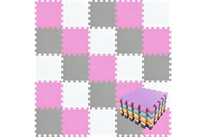 qqpp EVA Rubber 18 Tiles Interlocking Puzzle Foam Floor Mats - Baby Play Mat for Playing | Exercise Mat for Home Workout. White, Pink, Gray. QC-ACLb18N