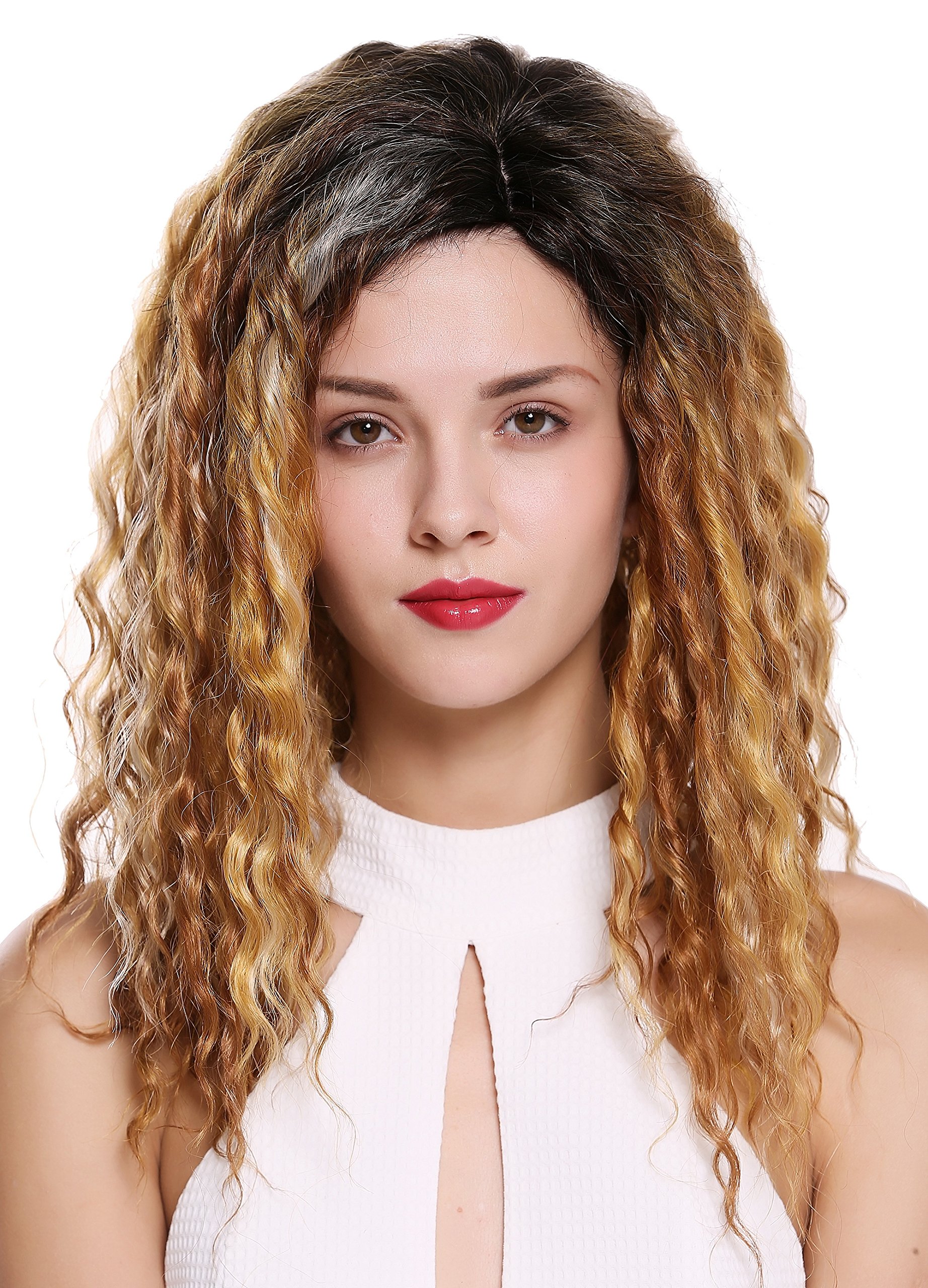 WIG ME UP - 803AD-SOH62761 Quality women's wig lady side parting afro curls curly ombre brown blonde mix