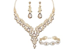 Paxuan Wedding Bridal Bridesmaid Austrian Crystal Rhinestone Jewelry Sets Statement Choker Necklace Earrings Bracelets Sets for Wedding Party Prom