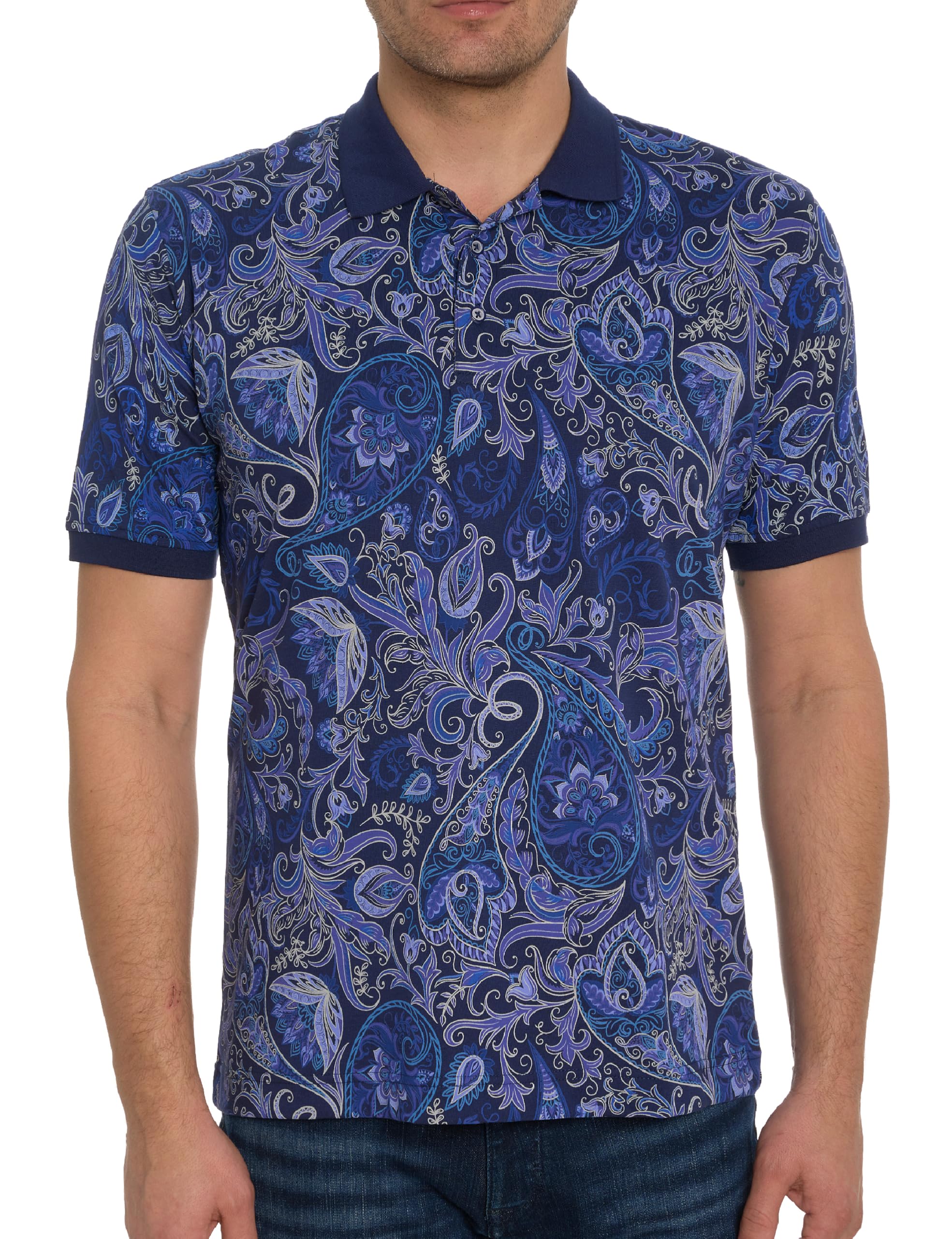 Robert Graham Men’s Dozer Short-Sleeve Polo Shirt, Premium Cotton Knit Top, Classic-Fit & Richly Detailed for Wear Navy