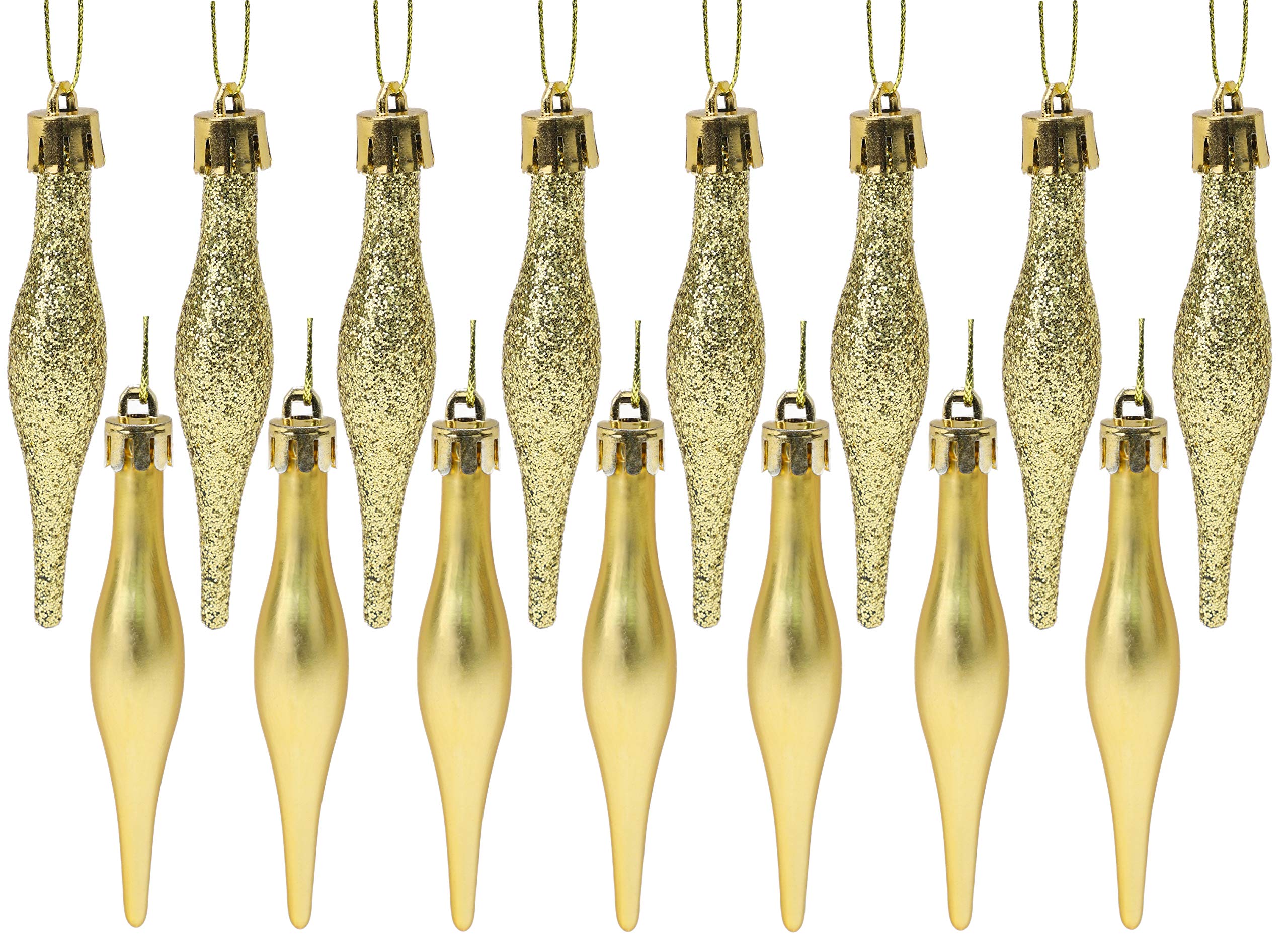 Christmas Concepts® Pack Of 15-8.5cm, 85mm (3.4") Droplet Baubles - Matte & Glitter Design - Christmas Baubles (Gold)