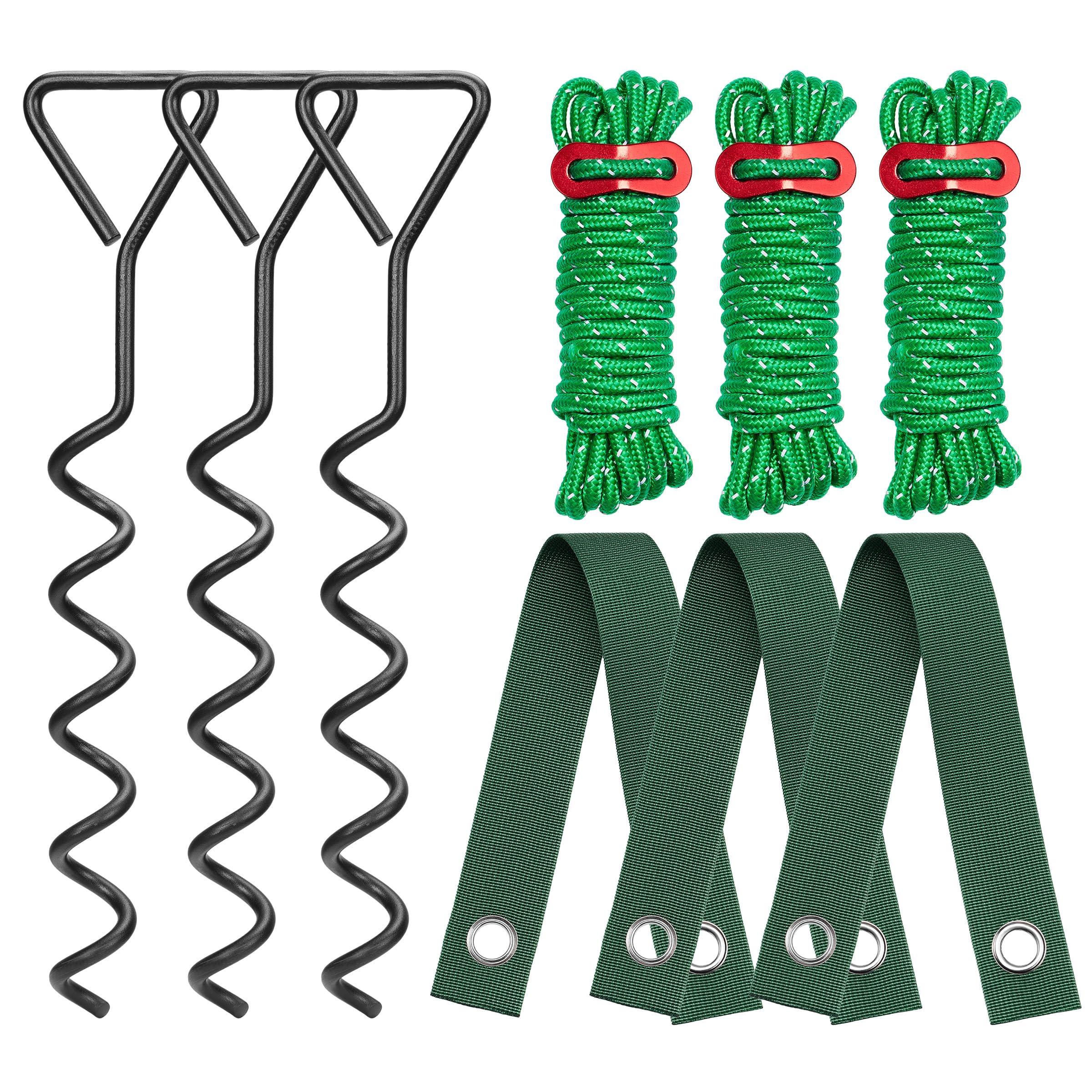 Photo 1 of Kingsyard Tree Stakes and Supports for Leaning Trees, 3 Pcs 16 Inch Heavy Duty Spiral Tree Stake Kit for Young Trees Straightening with 3pcs Trees Straps & 3pcs 13ft Anchor Ropes, Anti Strong Wind
