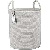 XUANGUO Cotton Rope Laundry Basket Hamper for Clothes Woven Storage Basket for Living Room Bedroom Boho Tall Rope Baskets for Blanket Toys Pillow Towels Baby Nursery Hamper Bin Large light grey