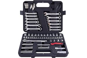 MECHMAX 121 Piece Mechanic Tool Set, 1/4 & 3/8 Inch Drive Metric & Standard Socket Wrench Kit, for General, Home, Car, Mechanics, Automotive Repair Tool Kit and as A Gift