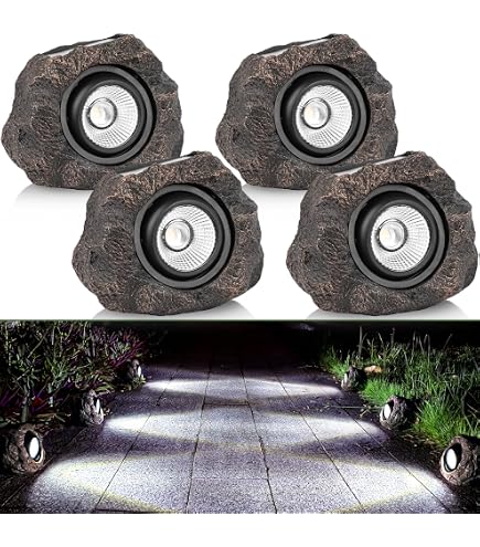 NUOBESTY 2-Pack Solar Rock Lights – Outdoor Patio Decor, Solar Garden Lighting, Automatic On/Off, 15x15x11cm (Assorted Colors)