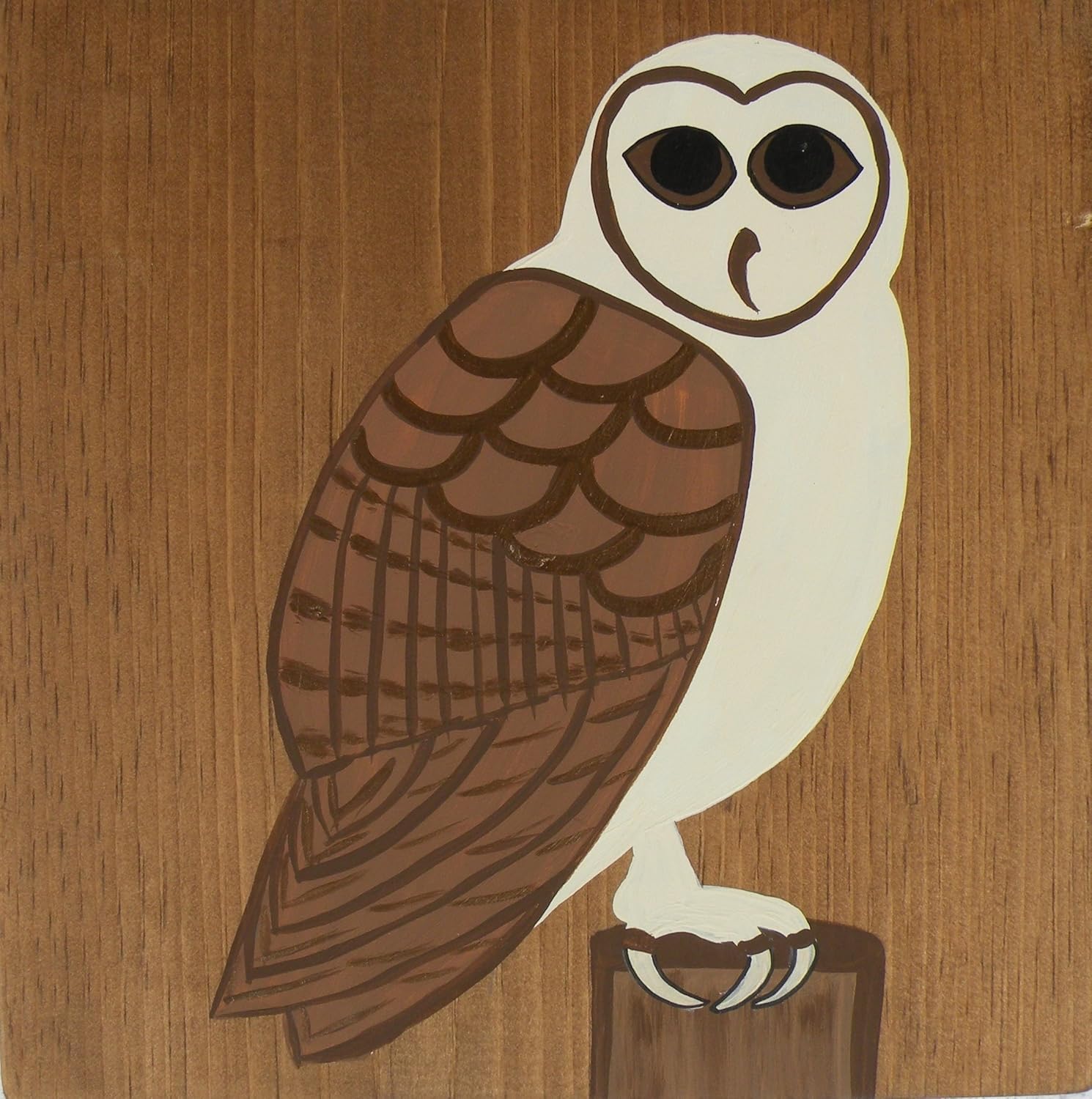 Amazon Com Hand Painted Original Barn Owl White Dark Brown Rustic
