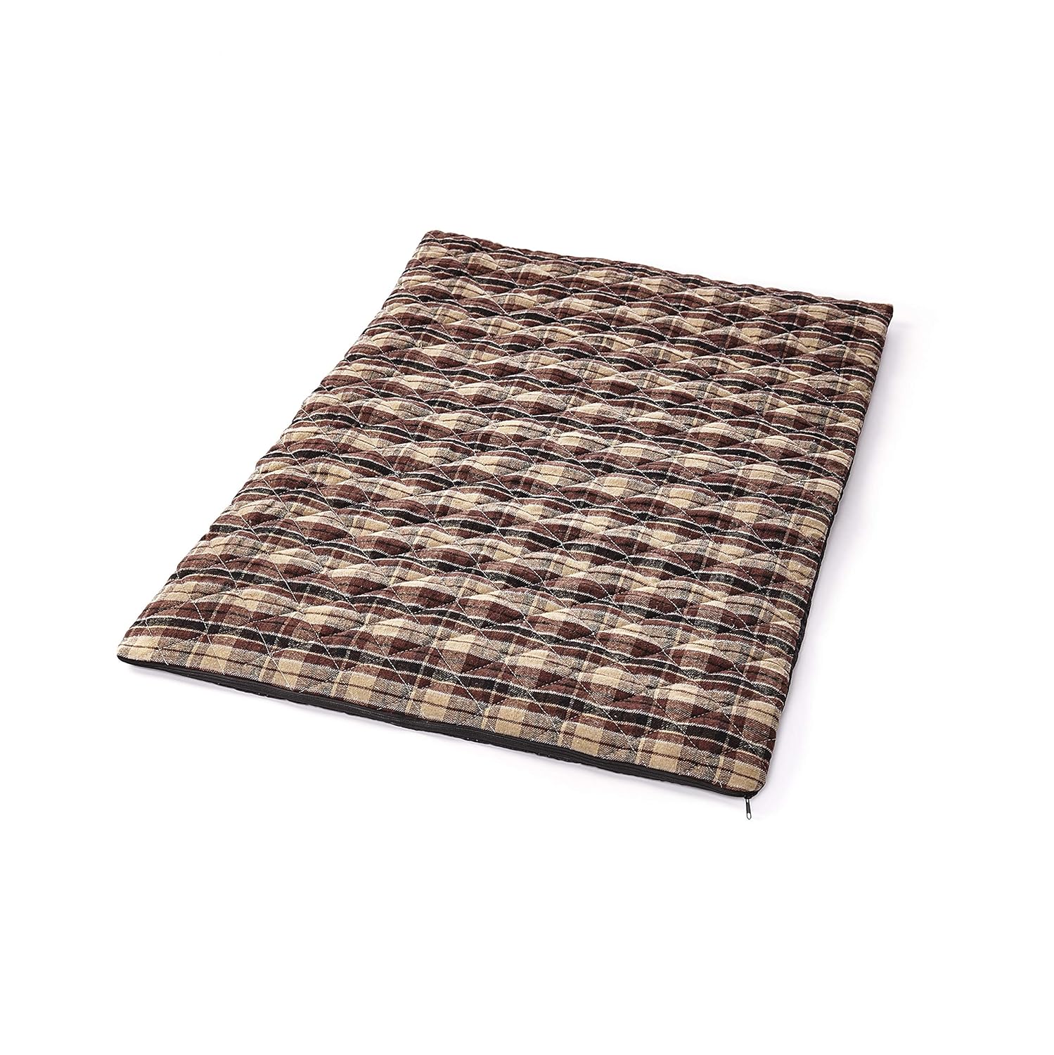 The Lakeside Collection Self-Warming Pet Bed - Thermal Quilted Brown Plaid - Large