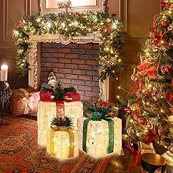 LAMPHOME 70 LED Christmas Set of 3 Lighted Clear