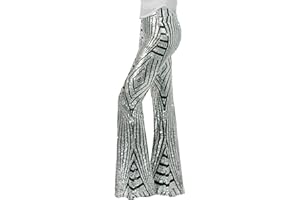 Nawgut Sequin Flare Pants Sparkly Glitter High Waisted Bell Bottom Trousers Disco Party Clubwear for Women