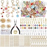 Wurosi 544Pcs Charms Lip Gloss Keychain Making Kit, Bag Charm Kits with Key Chain Hooks, Charms, Chains, Jump Rings, Lobster Clasps, Plier, Gift Bags & Tools, DIY Craft Supplies, Valentines Gifts