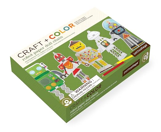 Petit Collage Paper Doll Chain Craft and Color, Robot