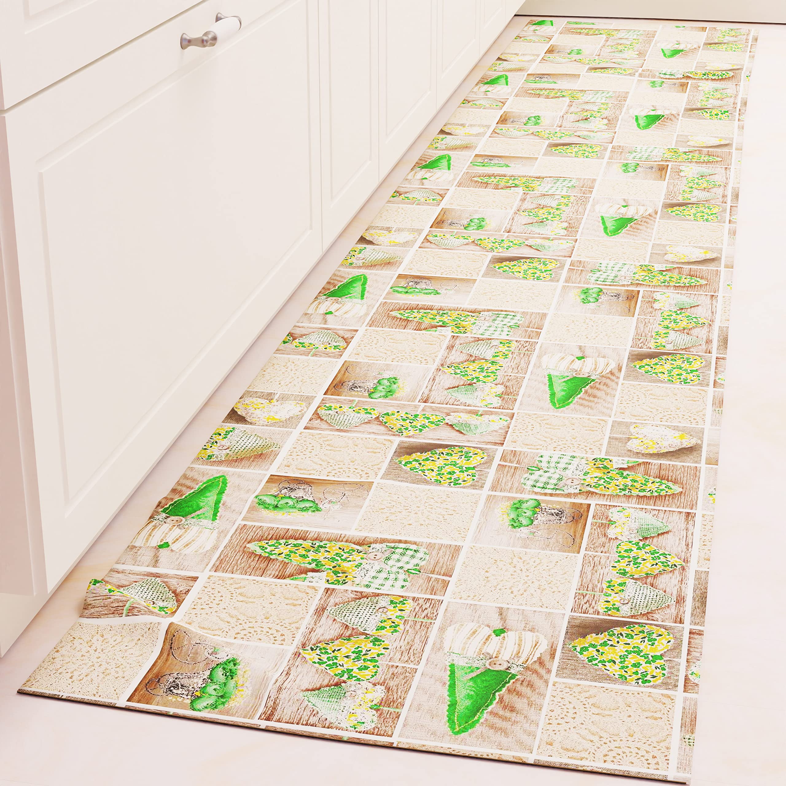 PETTI Artigiani Italiani - Kitchen Rug Kitchen Runner Non-Slip and Washable 52 x 340 cm Design Lidia Green 100% Made in Italy