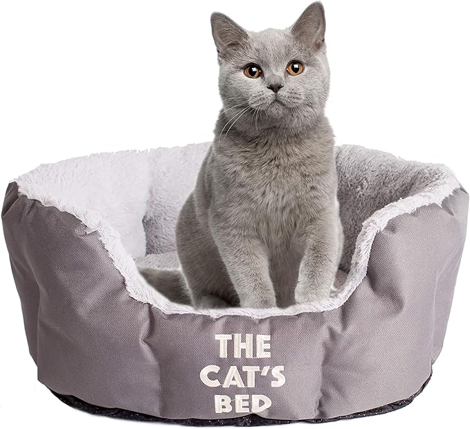 The Cat's Bed, Premium Cat Bed in Grey, Plush Pillow & Fully Washable