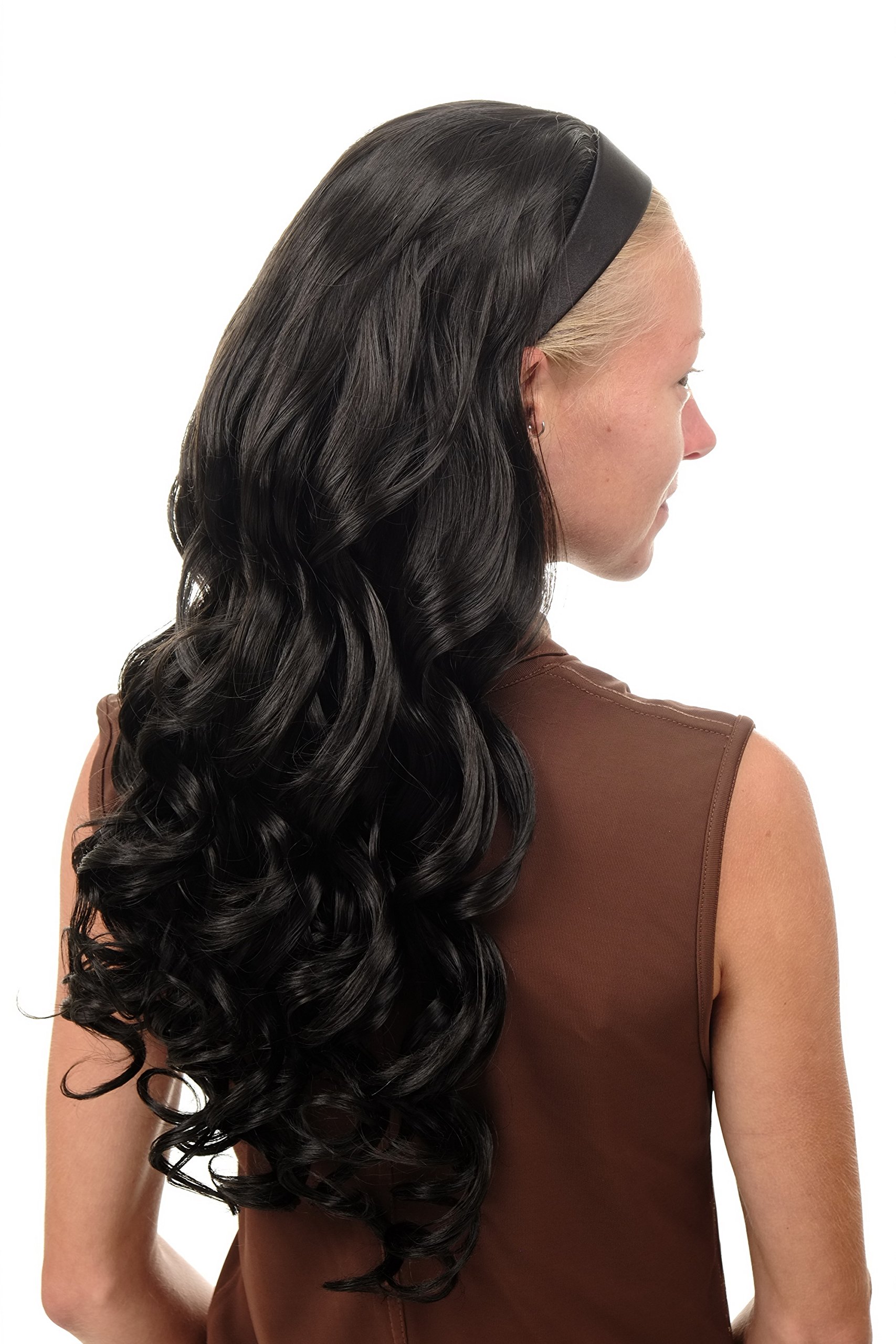 WIG ME UP - TYW60871H-2 Halfwig Hairpiece Extension with black hair hoop extremely long wavy slight curls medium black 27inch