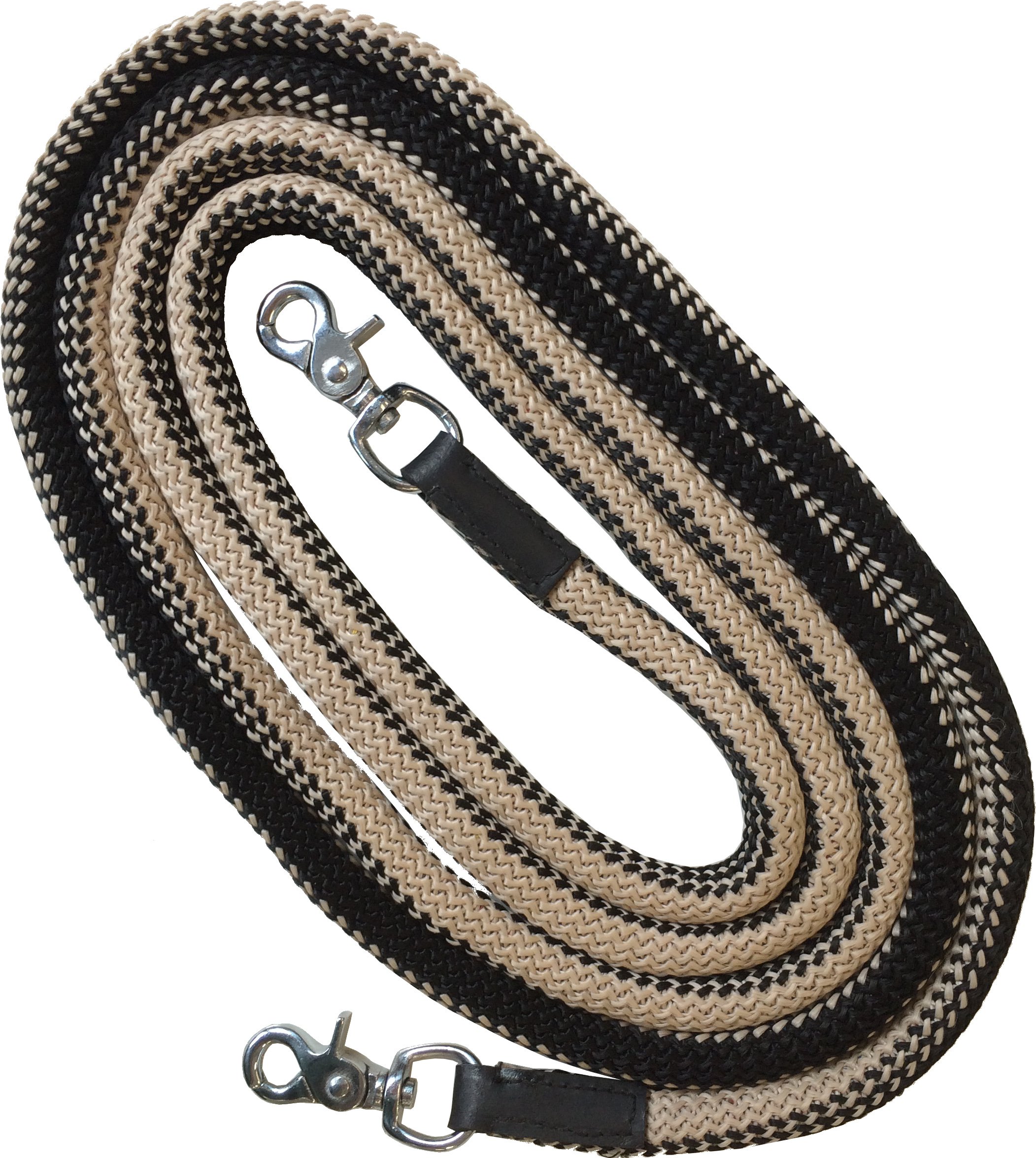 EKKIA Reins with Closed Snaps - Polypropylene, Black/Beige, 3.2m, Compatible with Passenger Car