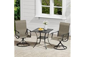 VICLLAX 3 Pieces Outdoor Dining Set, Patio Furniture Set of 2 Patio Swivel Dining Chairs and Small Dining Table with Storage Shelf, Mixed Brown Chairs & Black Tabletop