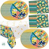 Unique Minions Birthday Party Decorations | Tablecover, Plates and Napkins for 16 | Minion Birthday Party Decorations | Officially Licensed