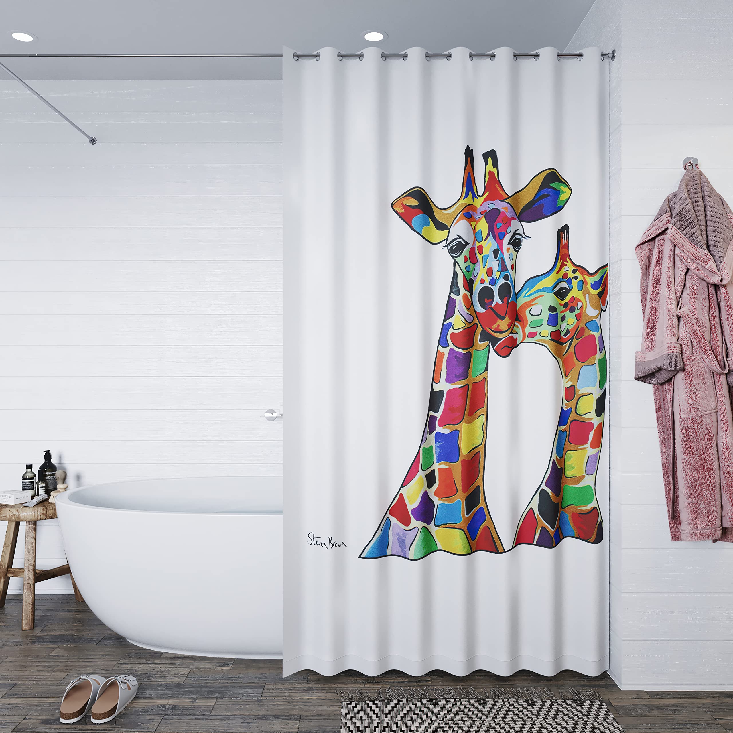 RAVALI Croydex Art by Steven Brown Shower Curtain With Anti-Microbial Treated 180x180cm (Francie & Josie)