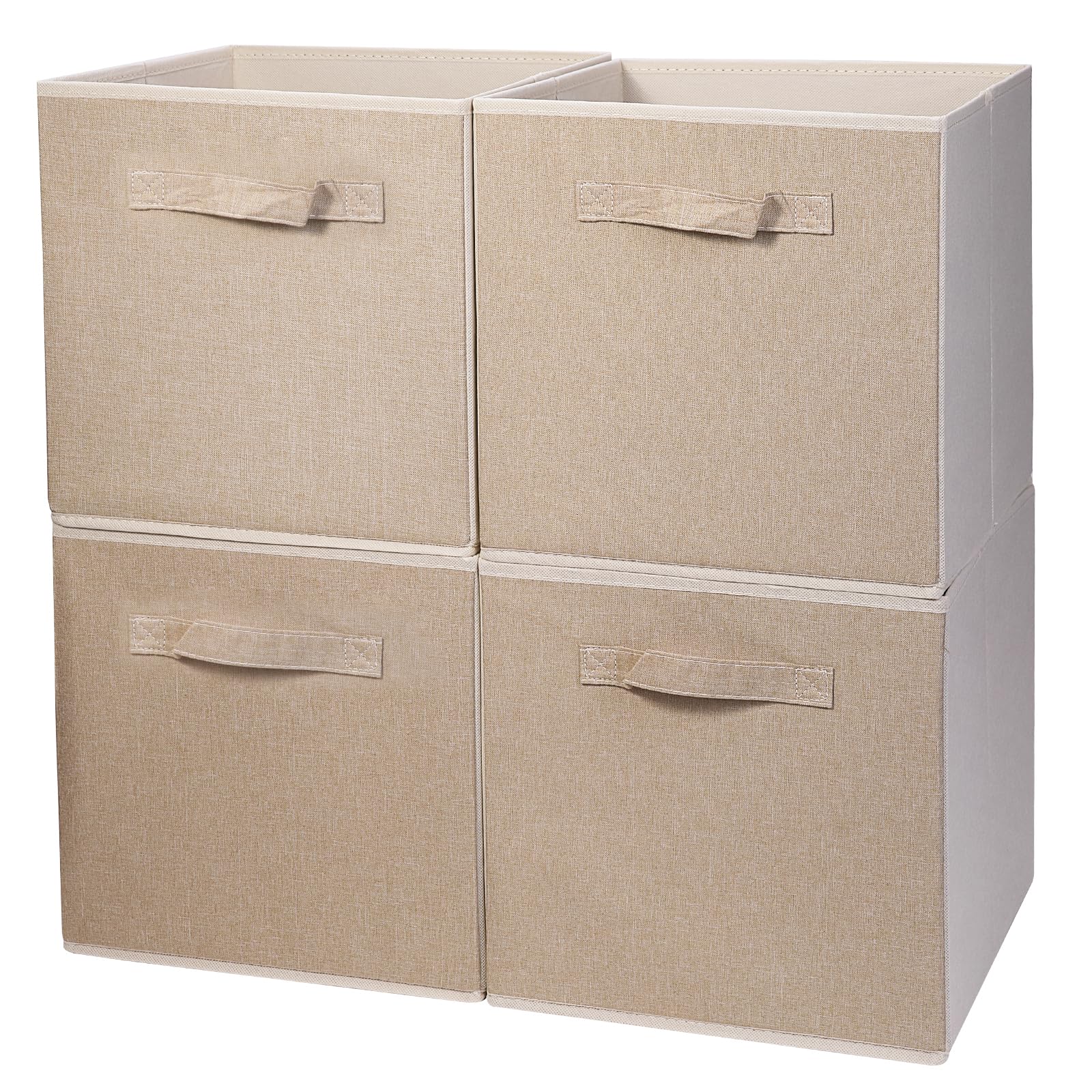 JAKAGO Foldable Storage Cubes 4 Pack,Superior Fabric Storage Boxes 30 x 30 x 30 cm,Cloth Drawer Organizer for Cube Shelves and Toys Clothes Magazines Books Storage(Beige)