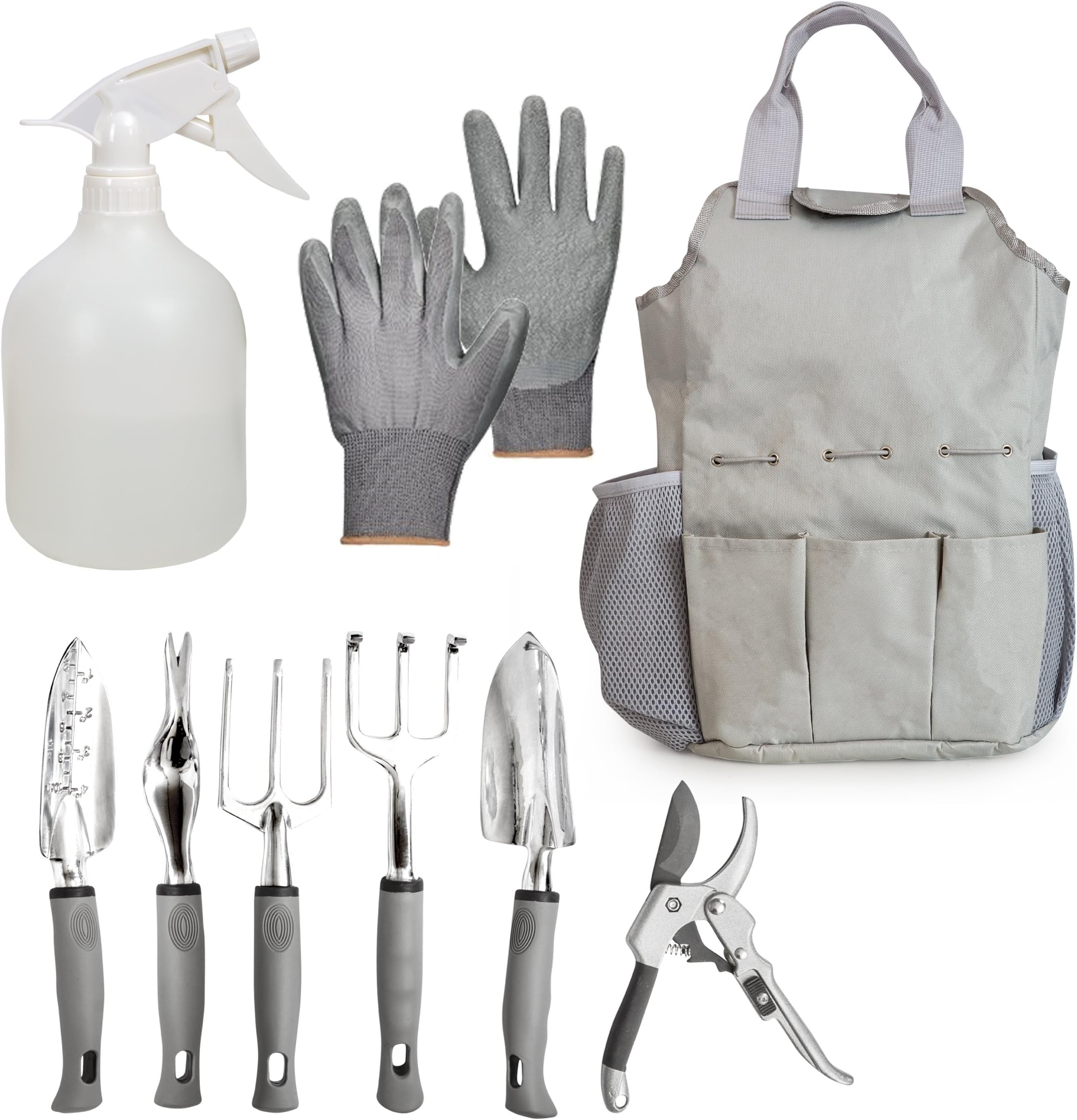9 Piece Garden Tools Set - Heavy Duty Aluminum Alloy Gardening Tools with Non slip Rubber Handles for Indoor and Outdoor Gardening - Gardening Gifts Tool Set Comes with Canvas Storage Tote Bag