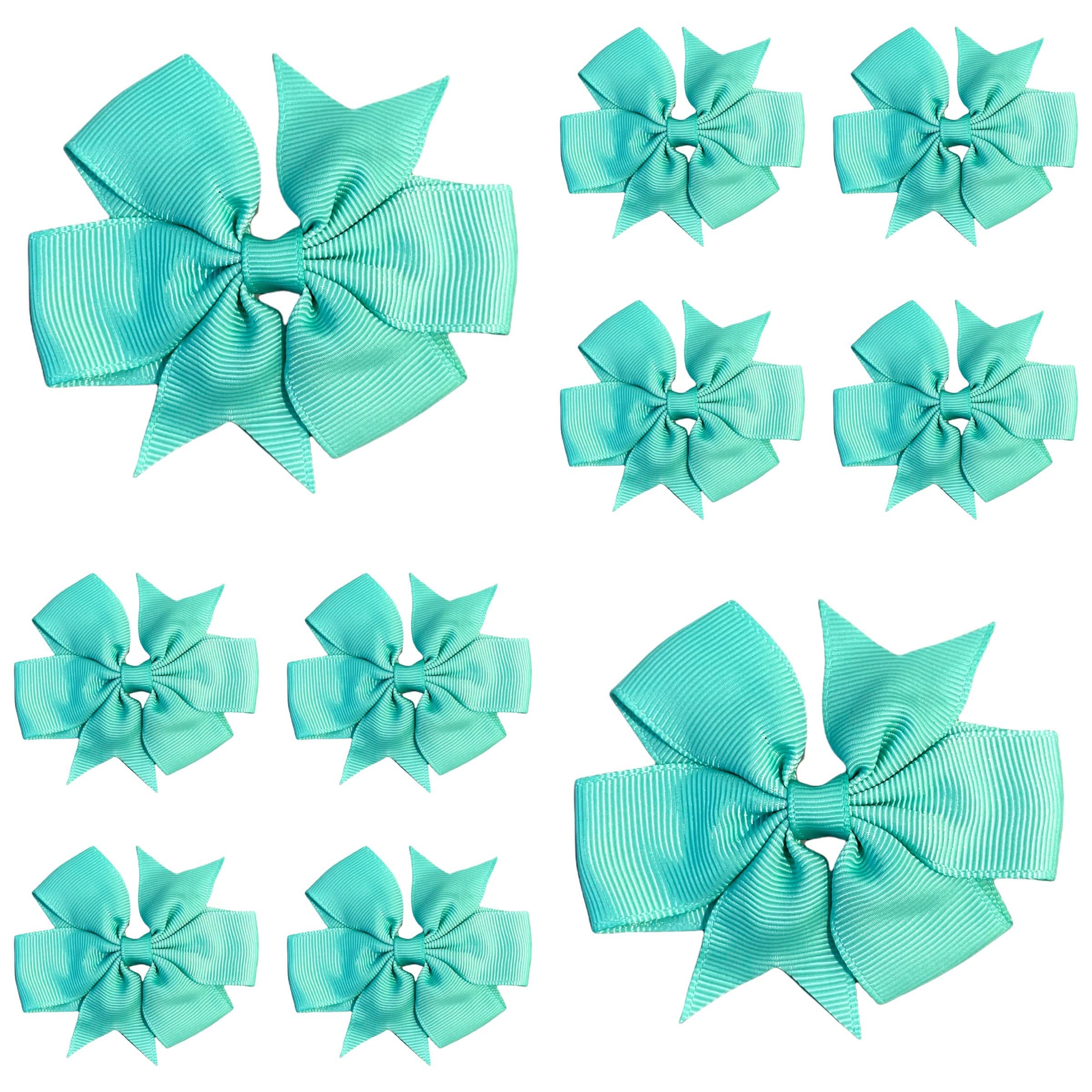 10pcs Turquoise Hair Bows Clips Slides Grips 3" inch Pinwheel Solid Vibrant Colour Girls Hairbows โ image 1
