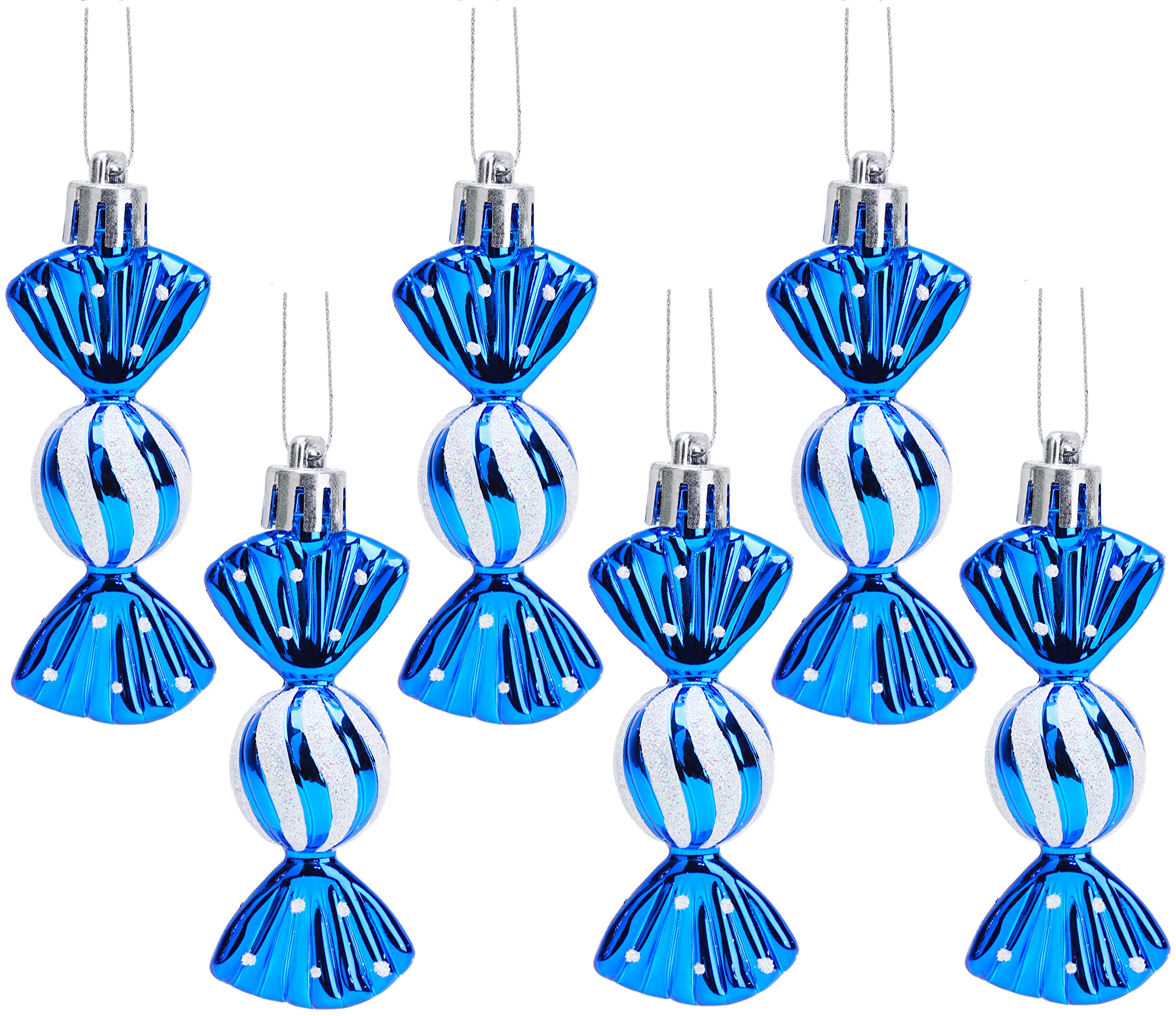 Christmas Concepts® Pack of 6-80mm (3.2") Mini Sweet Shaped Baubles – Shiny & Glitter Decorated – Christmas Tree Decorations (Royal Blue)