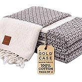 Gold CASE Turkish Beach Towel Set of 4 – 100% Cotton Large Turkish Bath Towels 67 x 38'' – Helen Extra Large, Quick Dry & Sand Free Towels – Peshtemal for Pool – Brown