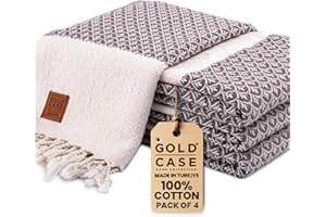 GOLD CASE HOME COLLECTION Gold CASE Turkish Beach Towel Set of 4 – 100% Cotton Large Turkish Bath Towels 67 x 38'' – Helen Extra Large, Quick Dry & Sand Free Towels – Peshtemal for Pool – Brown