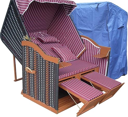 Amazon De Xinro Strandkorb Xxl Gunstig Fur Balkon Und Garten Rot Inkl Strandkorb Schutzhulle Rot Mit Schwarzem Polyrattan Und Braunem Holz Form Ostsee Strandkorb