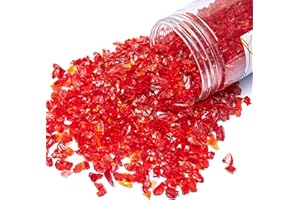TWINKLING High Luster Crushed Glass Glitter, Broken Glass, Fire Glass Gems Chips for Fire Pit, DIY Resin Art, Epoxy Crafts, Geode Painting, Aquarium Decoration, 6-9mm(370g/13oz.) (Red)