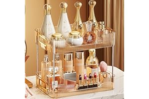 KSDSOAM 2 Tiers Bathroom Countertop Organizer, Cosmetics Skincare Organizers Holder for Perfume, Bathroom Organizers and Storage for Dresser Vanity Tray Sink (Gold)
