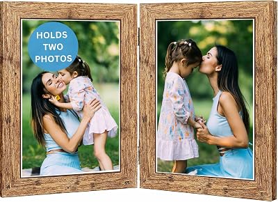 Clay Roberts Double Photo Frame 6x4 Ash Holds 2 Photos Twin Hinged 6x4 Brown