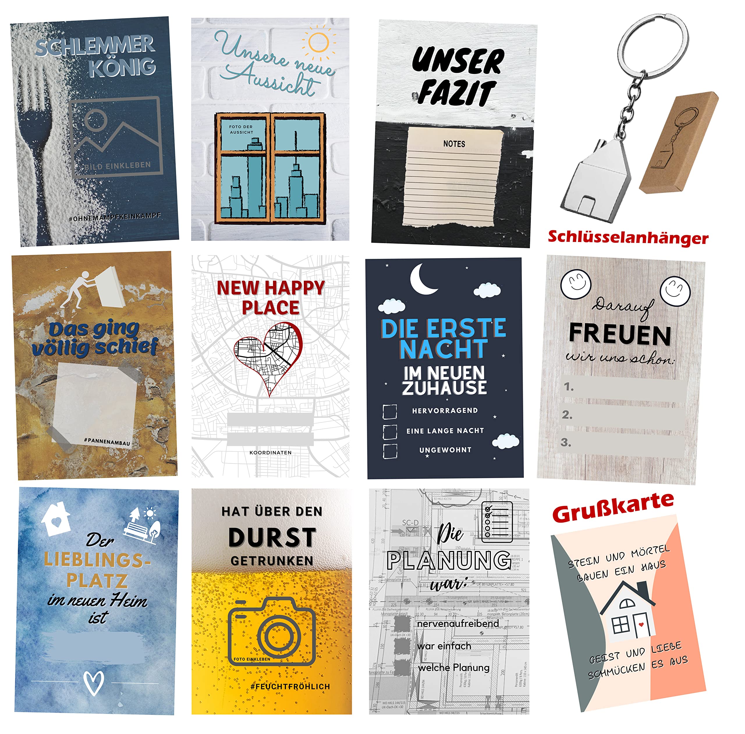 30+1 Milestone Cards House Building with Key Ring and Greeting Card Gift for Builder & Builder Milestone Cards as Construction Diary for House Builders Creative Gift Idea for Home Builders